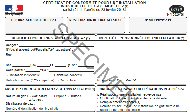 certificat de conformité gaz modele 2